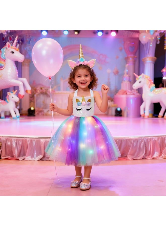 Davsolly Unicorn Costume for Girls Led Light Up Unicorn Princess Tutu Outfit for Halloween Dress Up Birthday Christmas Gifts - Image 3