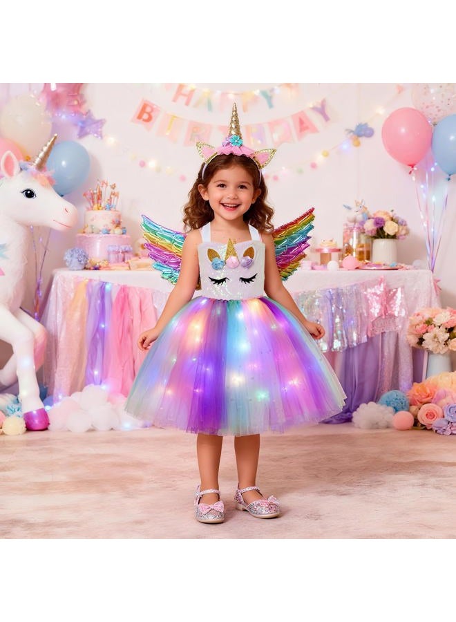Davsolly Unicorn Costume for Girls Led Light Up Unicorn Princess Tutu Outfit for Halloween Dress Up Birthday Christmas Gifts - Image 2