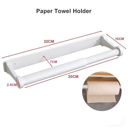 MONEER Kitchen Roll Holder Under Cabinet, Paper Towel Holder, Aluminum Alloy Kitchen Towel Holders, Self Adhesive Kitchen Roll Holder for Kitchen, Bathroom, Living Room (White) - Image 2