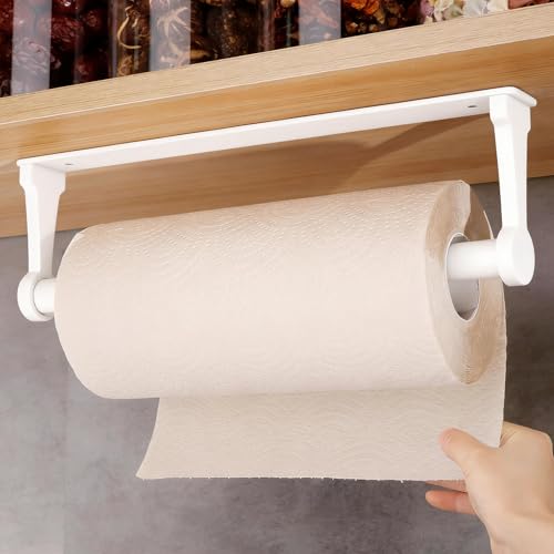 MONEER Kitchen Roll Holder Under Cabinet, Paper Towel Holder, Aluminum Alloy Kitchen Towel Holders, Self Adhesive Kitchen Roll Holder for Kitchen, Bathroom, Living Room (White) - Image 1