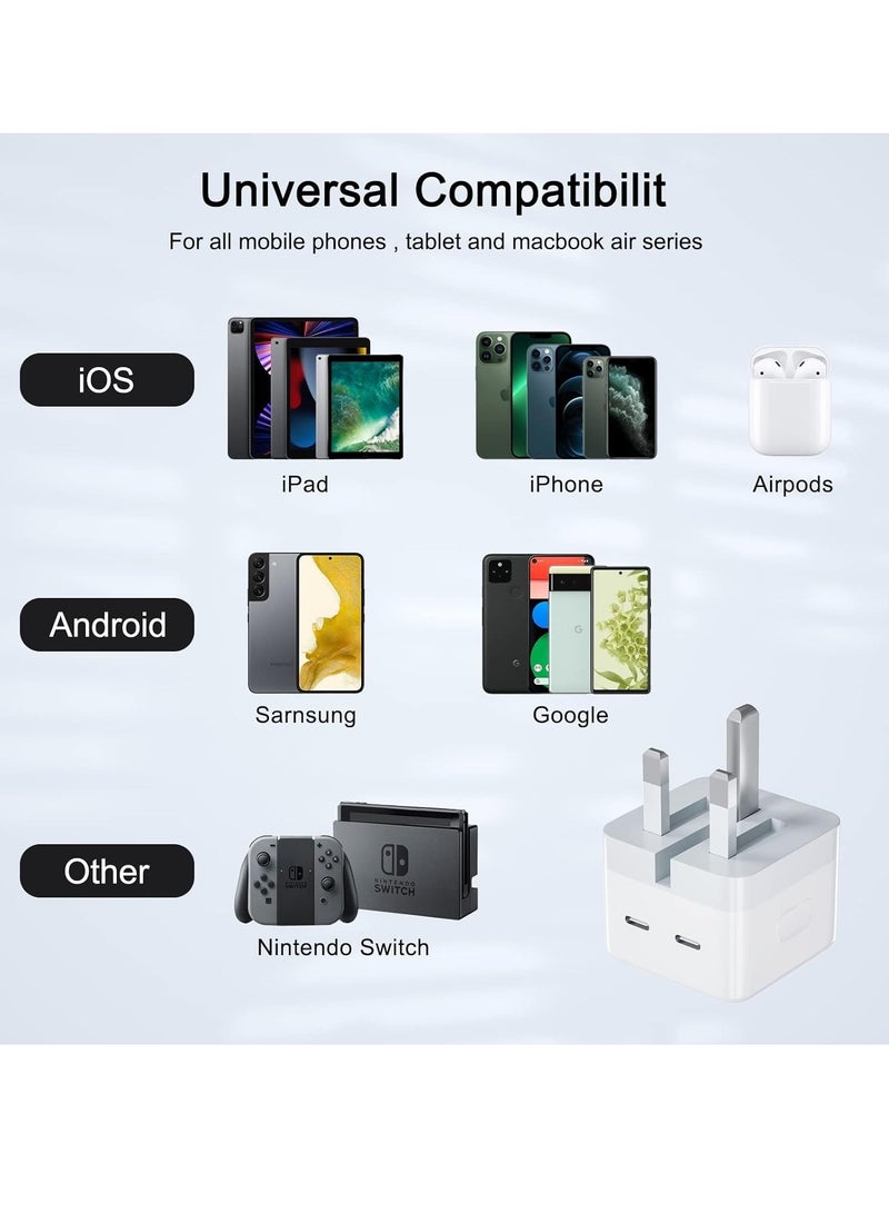 USB C Plug, 35W Dual USB C Fast Charger Plug Power Adapter + USB C to Lighting Cable + USB C to USB C Cable for iPhone 14/14 Plus/Pro/ 14 Pro Max/ 13/12/ 11/ X/Samsung/Pad/Speaker/AirPods - Image 4