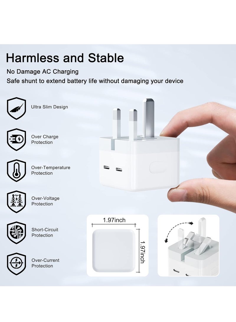 USB C Plug, 35W Dual USB C Fast Charger Plug Power Adapter + USB C to Lighting Cable + USB C to USB C Cable for iPhone 14/14 Plus/Pro/ 14 Pro Max/ 13/12/ 11/ X/Samsung/Pad/Speaker/AirPods - Image 2