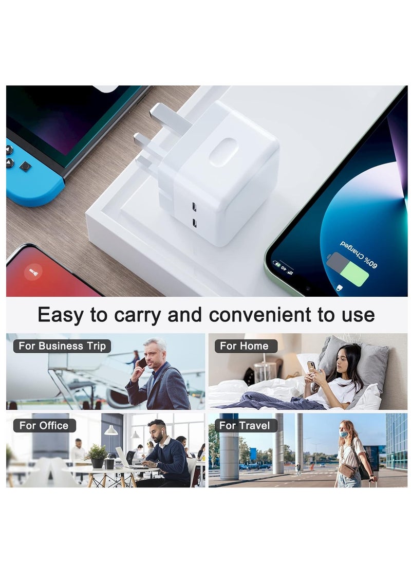 USB C Plug, 35W Dual USB C Fast Charger Plug Power Adapter + USB C to Lighting Cable + USB C to USB C Cable for iPhone 14/14 Plus/Pro/ 14 Pro Max/ 13/12/ 11/ X/Samsung/Pad/Speaker/AirPods - Image 5