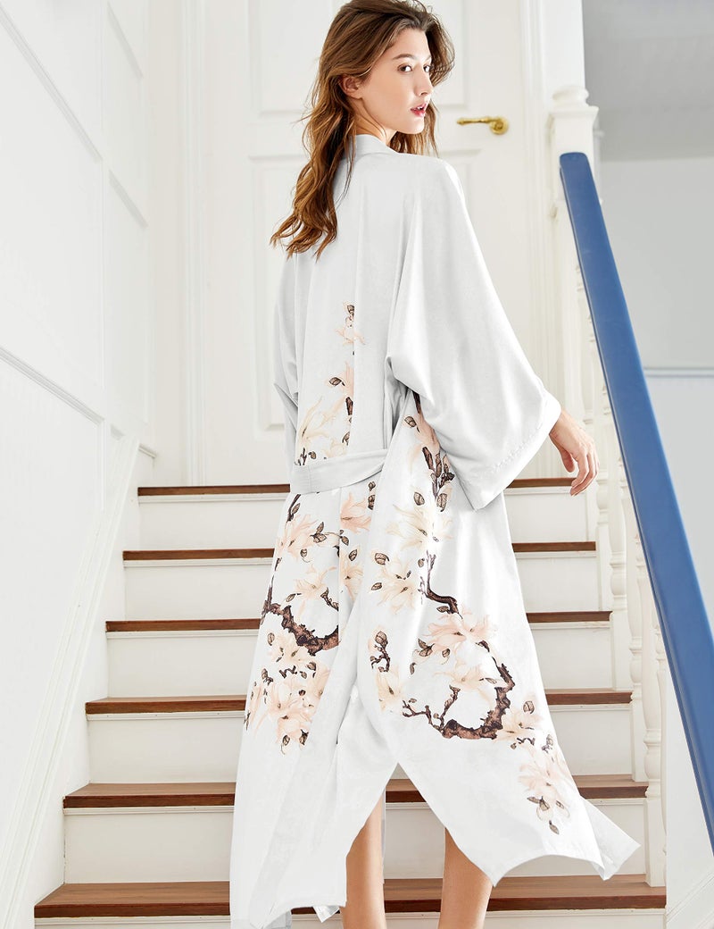 BABEYOND BABEYOND Kimono Robe Cover up with Box Long Floral Satin Sleepwear Silky Bathrobe Bachelorette Robe  - Image 3