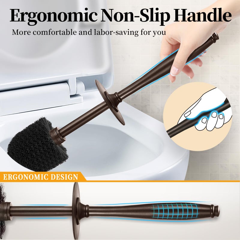 HAMITOR Toilet Bowl Brush Holder Set: Bathroom Deep Cleaning Toilet Scrubber Rim Cleaner with Caddy for Restroom Rv - Hidden Modern Elegant Toilet Clean Decorative Accessories - Bronze - Image 4