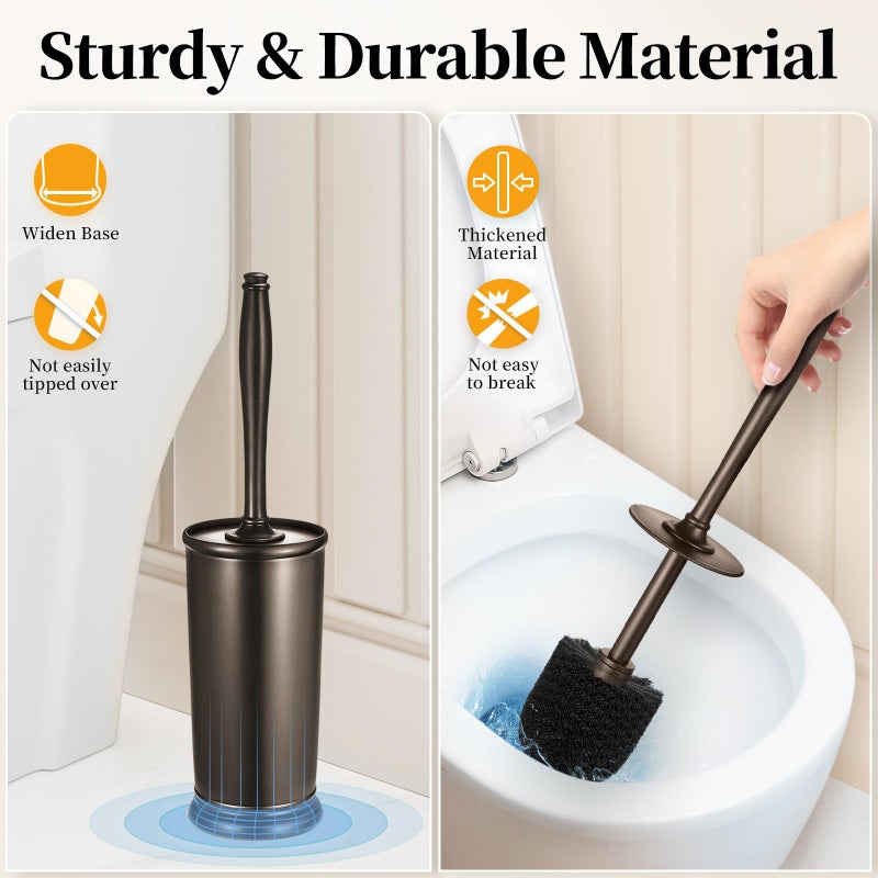 HAMITOR Toilet Bowl Brush Holder Set: Bathroom Deep Cleaning Toilet Scrubber Rim Cleaner with Caddy for Restroom Rv - Hidden Modern Elegant Toilet Clean Decorative Accessories - Bronze - Image 5