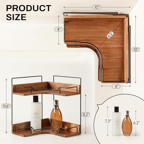 Snuvid 2Tier Bathroom Counter Organizer Wooden Corner Shelf for Vanity Countertop Skincare Makeup Storage and Organization for Kitchen - Image 3
