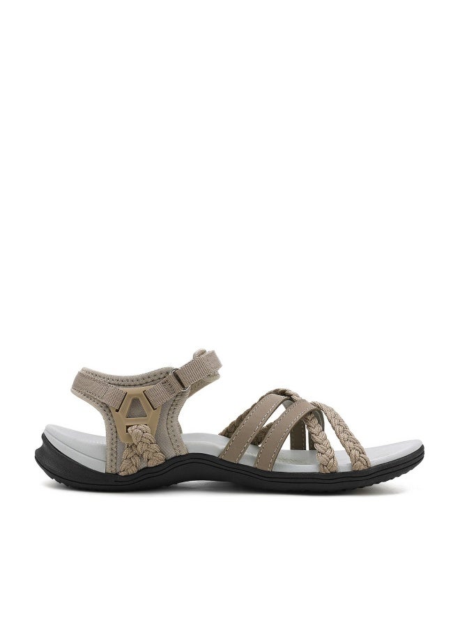 UBFEN Womens Hiking Comfort Sport Sandals Beach Vacation Camping Casual Sport Sandals with Adjustable Straps and Arch Support Size US 9 Apricot - Image 1