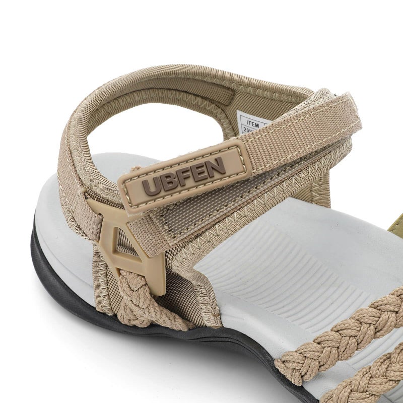 UBFEN Womens Hiking Comfort Sport Sandals Beach Vacation Camping Casual Sport Sandals with Adjustable Straps and Arch Support Size US 9 Apricot - Image 4