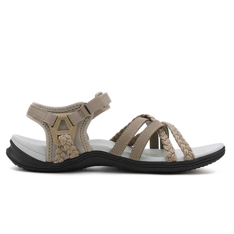 UBFEN Womens Hiking Comfort Sport Sandals Beach Vacation Camping Casual Sport Sandals with Adjustable Straps and Arch Support Size US 9 Apricot - Image 5