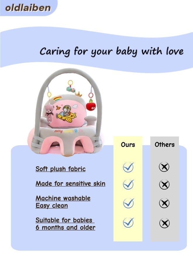 الدليبن كرسي جلوس للأطفال، أريكة داعمة للأطفال، مقاعد دعم للجلوس، كرسي أريكة للأطفال الرضع، كرسي جلوس للرضع، كرسي ناعم على شكل حيوان لتعلم الجلوس للأطفال، مع ألعاب تنموية (رمادي) - Image 5