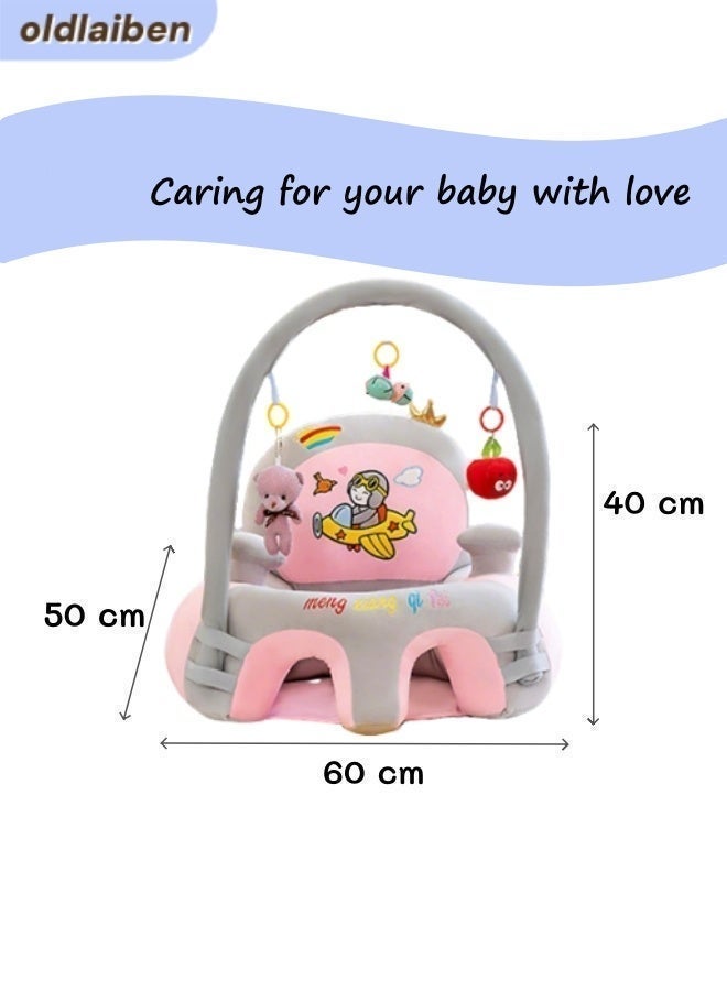 الدليبن كرسي جلوس للأطفال، أريكة داعمة للأطفال، مقاعد دعم للجلوس، كرسي أريكة للأطفال الرضع، كرسي جلوس للرضع، كرسي ناعم على شكل حيوان لتعلم الجلوس للأطفال، مع ألعاب تنموية (رمادي) - Image 2