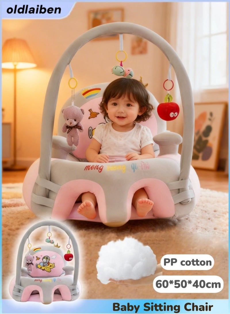 الدليبن كرسي جلوس للأطفال، أريكة داعمة للأطفال، مقاعد دعم للجلوس، كرسي أريكة للأطفال الرضع، كرسي جلوس للرضع، كرسي ناعم على شكل حيوان لتعلم الجلوس للأطفال، مع ألعاب تنموية (رمادي) - Image 1