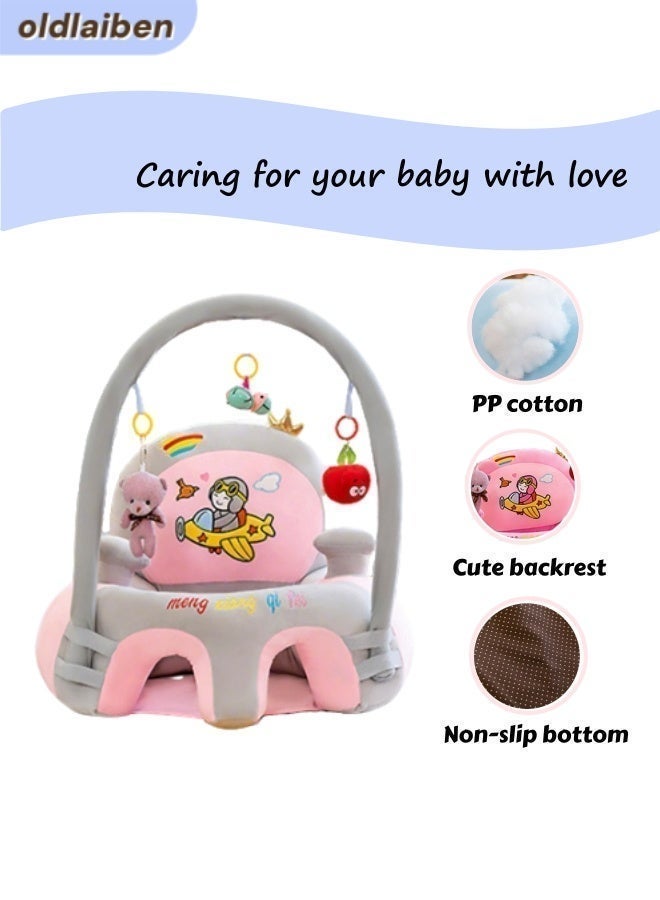 الدليبن كرسي جلوس للأطفال، أريكة داعمة للأطفال، مقاعد دعم للجلوس، كرسي أريكة للأطفال الرضع، كرسي جلوس للرضع، كرسي ناعم على شكل حيوان لتعلم الجلوس للأطفال، مع ألعاب تنموية (رمادي) - Image 3