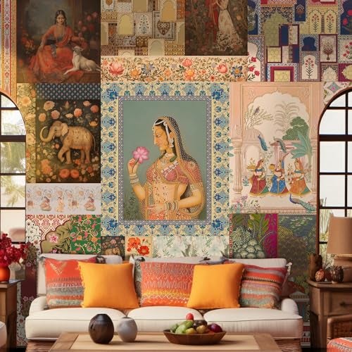 PAPER PLANE DESIGN Indian Ethnic Wallpaper Mural (10 FEET X 12 FEET, Vinyl - Self Adhesive) - Image 1