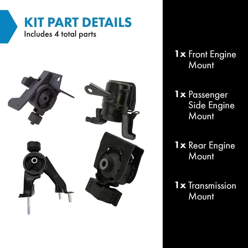 TRQ 4pc Engine & Transmission Mount Kit for Toyota Corolla - Image 2