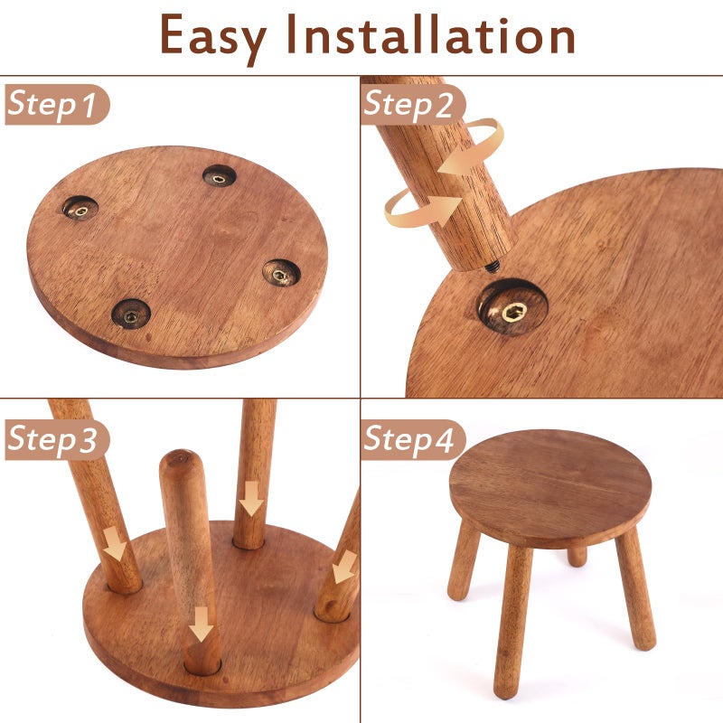 zaowofires Round Solid Wooden Step Stoolï¼Œ Garden Stoolï¼Œ11.8''H,Plant Stool ï¼ŒWood Legs Detachable for Plant Stand, Kitchen, Bathroomï¼ŒBedroomï¼ŒLivingroom (Walnut, 11.8inch) - Image 4