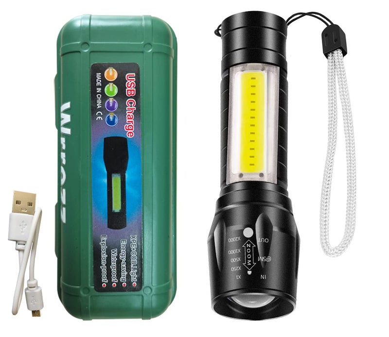 Wrrozz Led Flashlight Rechargeable USB Mini Torch Light, Ultra Brightest Small Flash Light Handheld Pocket Compact Portable Tiny Lamp with Side Lantern, High Powered Tactical Travel Flashlights 1 Pack - Image 4