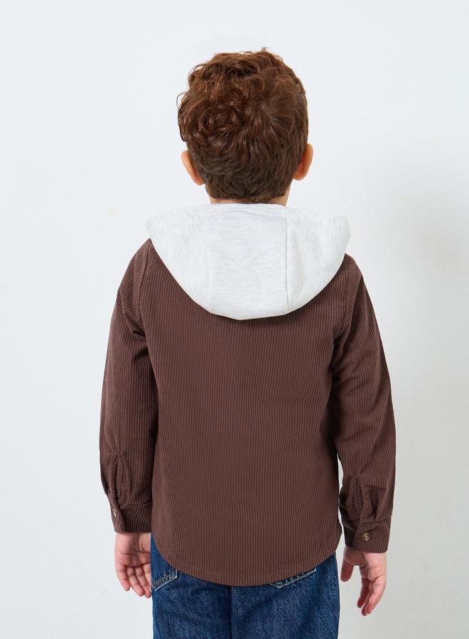 Styli Boys Brown Corduroy Hooded Shacket - Image 5