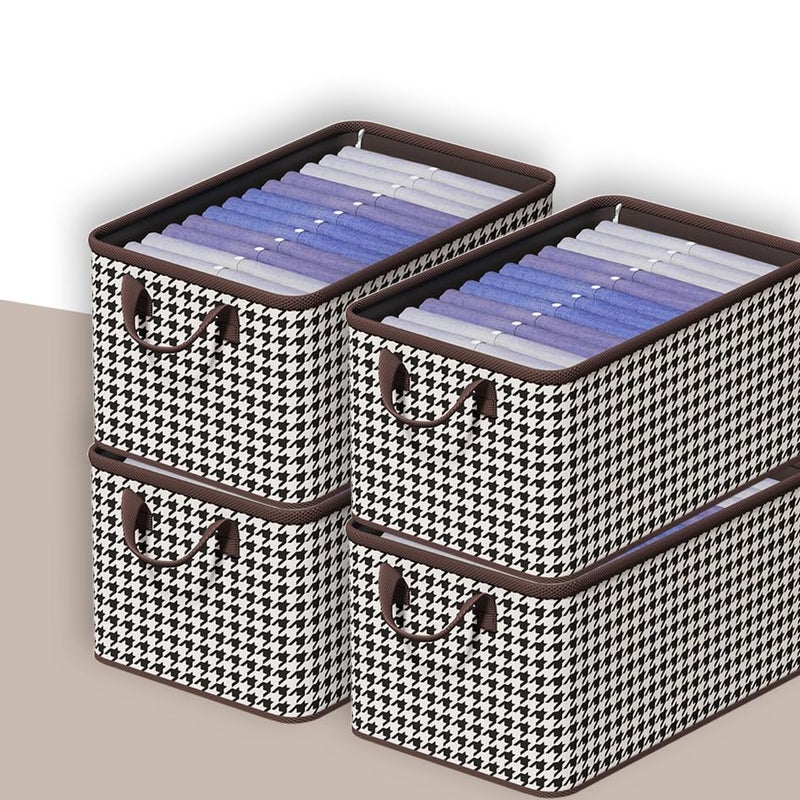 PRIME PICK Foldable Clothes Storage Organizer Box with Handles, Non Woven Fabric Wardrobe Storage Bag for Clothes, Blankets and Toys, Black & White (Pack of 4, Size-XL Foldable Org.) - Image 1