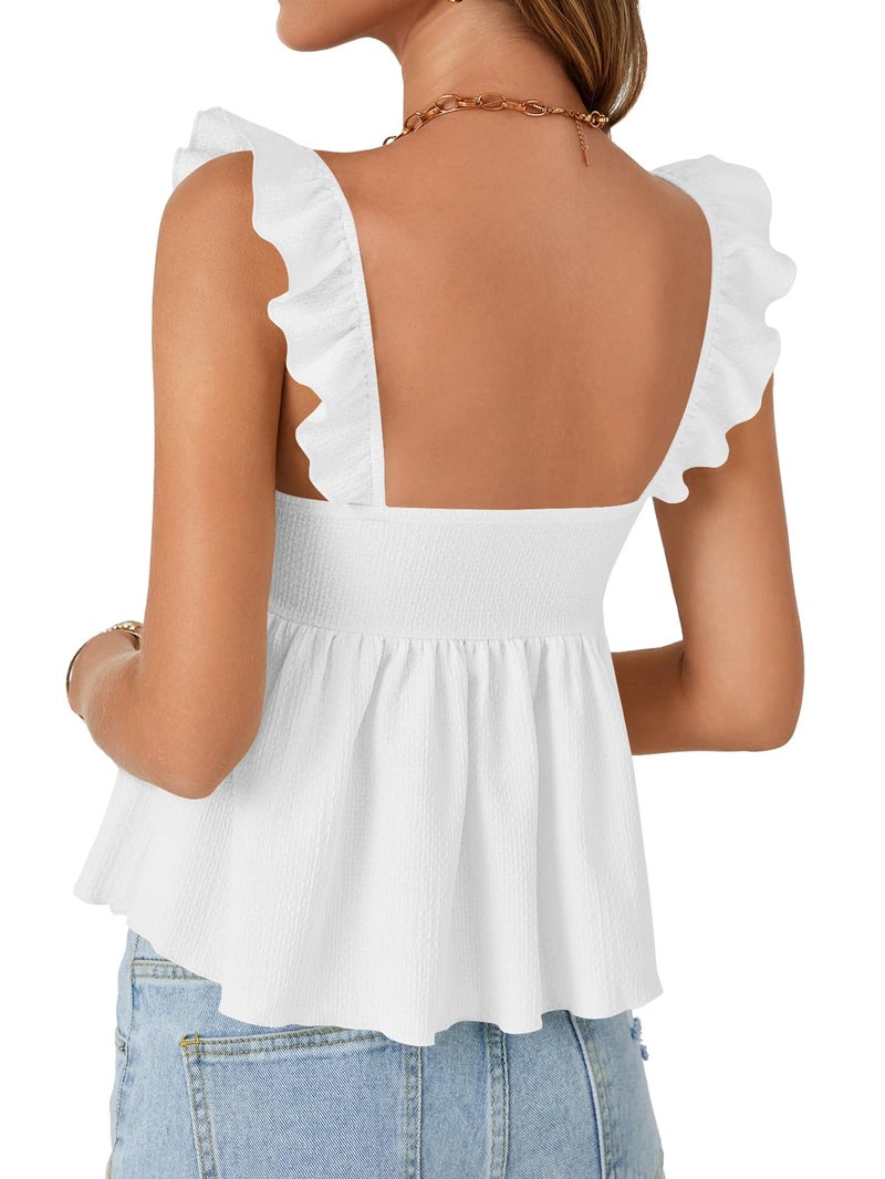 LYANER Women's Peplum Tops Summer Tank Camisole Tops Dressy Casual Ruffle Strap Sleeveless Babydoll Tank Top White Medium - Image 5