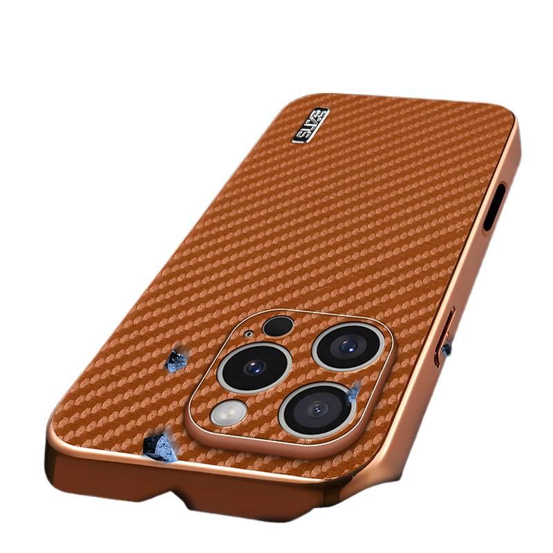 iPhone 15 Pro Carbon Fiber Protective PC for iPhone 15 15 Plus 15 Pro 15 Pro Max with Electroplated and Texture in Black - Image 4