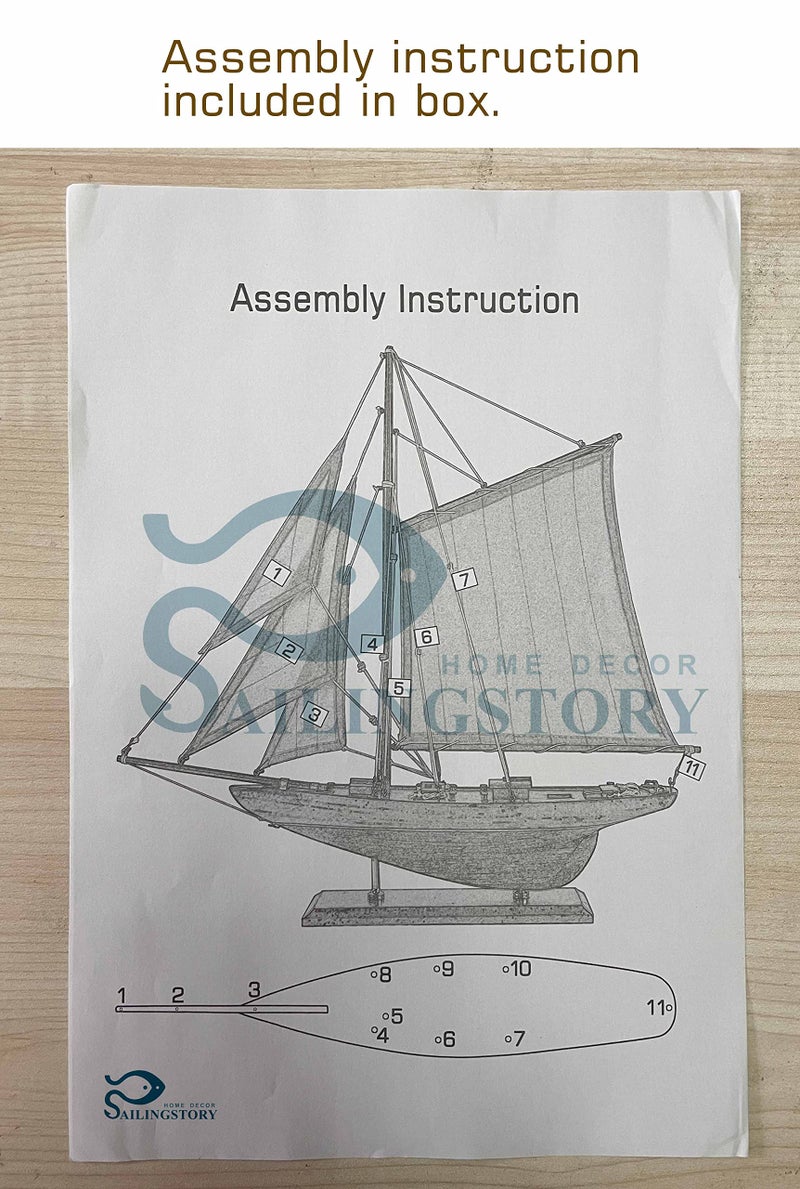 HOME DECOR SAILINGSTORY SAILINGSTORY Wooden Sailboat Decor Ship Model Antique Finish Navy - Image 4