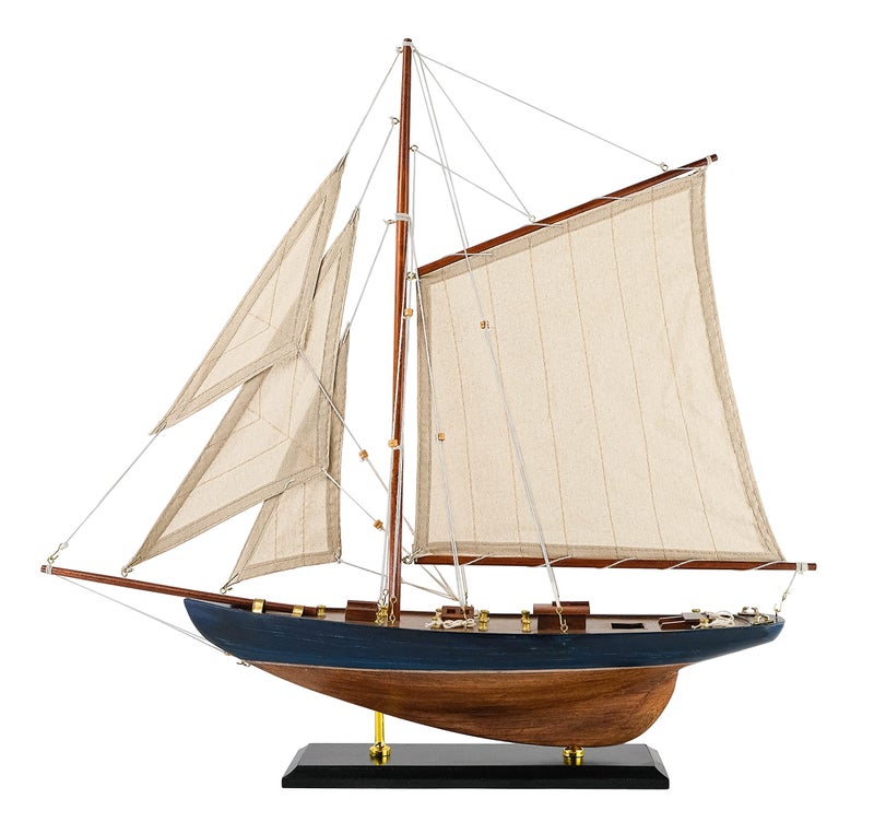 HOME DECOR SAILINGSTORY SAILINGSTORY Wooden Sailboat Decor Ship Model Antique Finish Navy - Image 1
