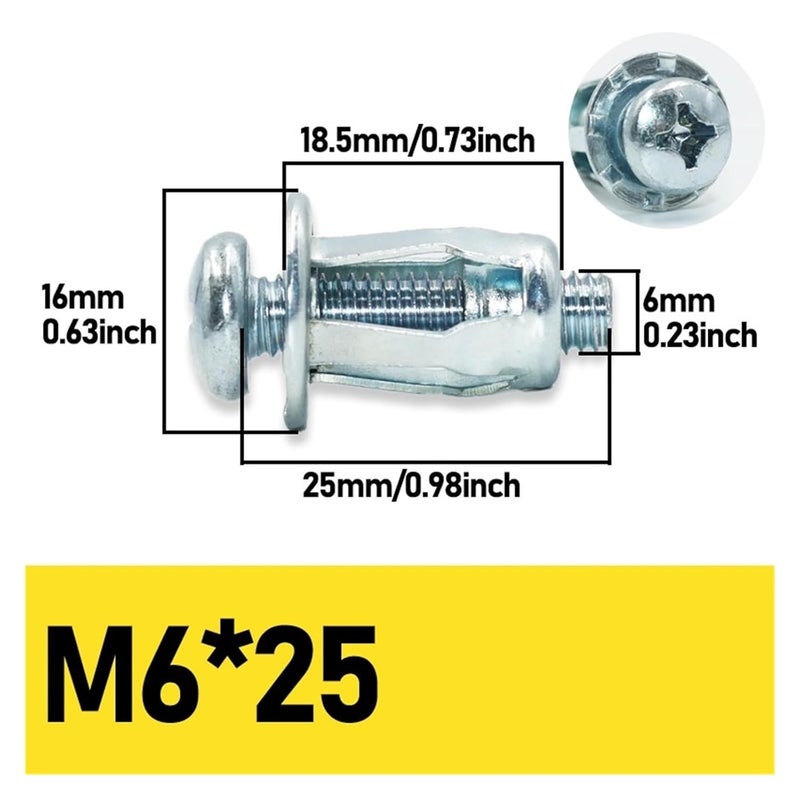 مراسي الأبواب المجوفة 200 قطعة صامولة تمدد برشام على شكل بتلة صواميل برشام معدنية برشام M6x25 - Image 3