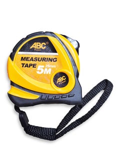 ABC Measuring tape 5m length x 25mm width , made of reinforced plastic and rubber, automatic locking that easily holds the tape in place, strong magnetic tip, clear and easy to read graduations, equipped with a hand lanyard for easy carrying and mobility while working.  - Image 1