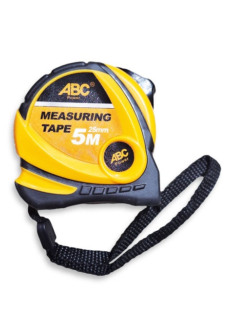 Measuring tape 5m length x 25mm width , made of reinforced plastic and rubber, automatic locking that easily holds the tape in place, strong magnetic tip, clear and easy to read graduations, equipped with a hand lanyard for easy carrying and mobility while working.
