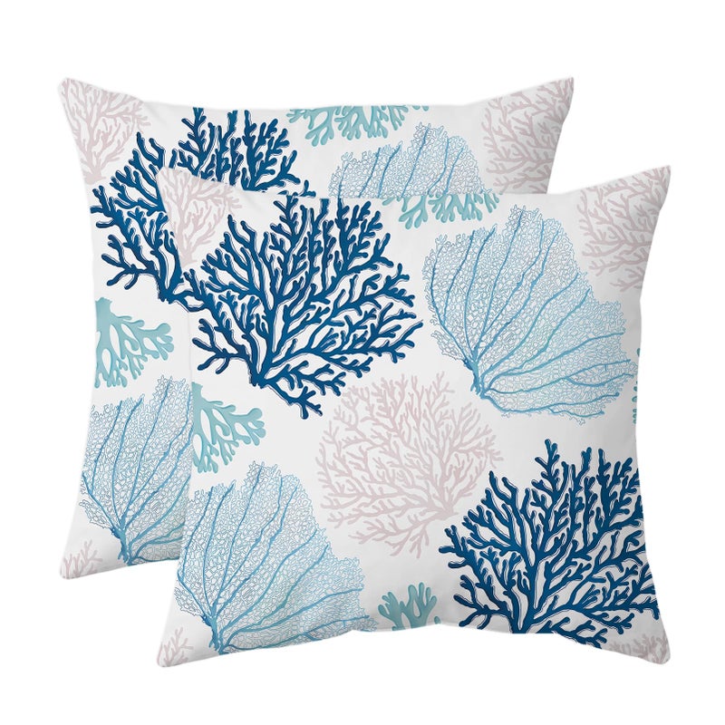 weesire Nautical Coastal Throw Pillow Covers Set of 2 Beach Themed Ocean Coral Sea Turtle Decorative Pillow Cases Outdoor Sofa Cushion Cover for Bedroom Living Room 16x16 Blue