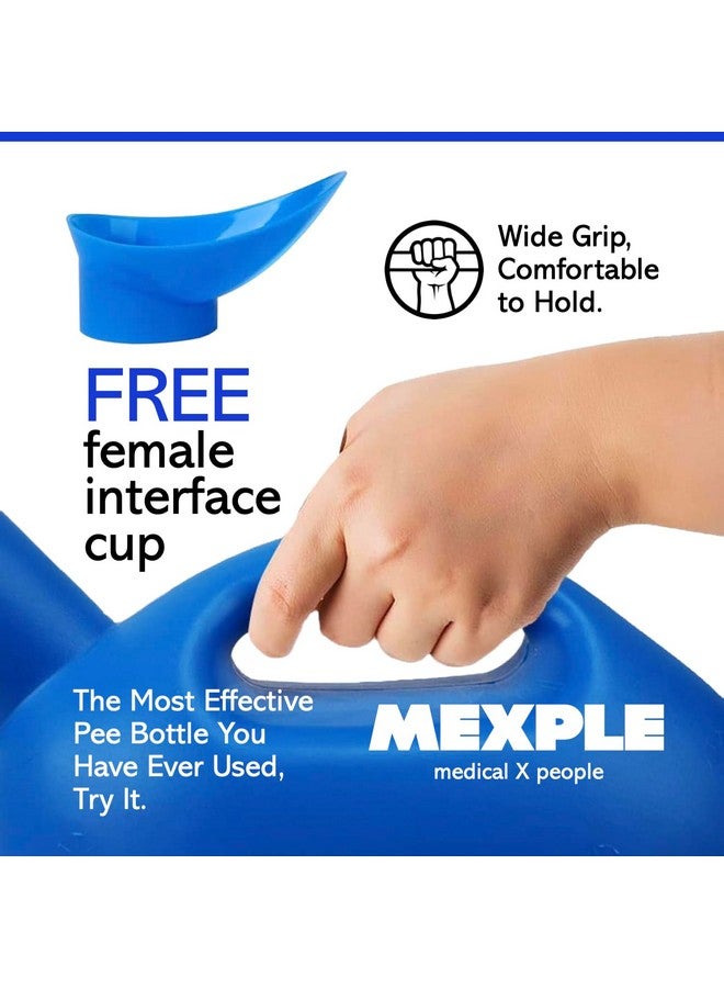 MEXPLE مجموعة زجاجة البول MEXPLE UroMaX2 للرجال والنساء المقعدين، زجاجة بول طبية آمنة وسميكة بسعة 2000 مل مع أنبوب بطول 1.6 م للمرضى المقعدين، النساء الحوامل والأنشطة الخارجية، زرقاء - Image 4