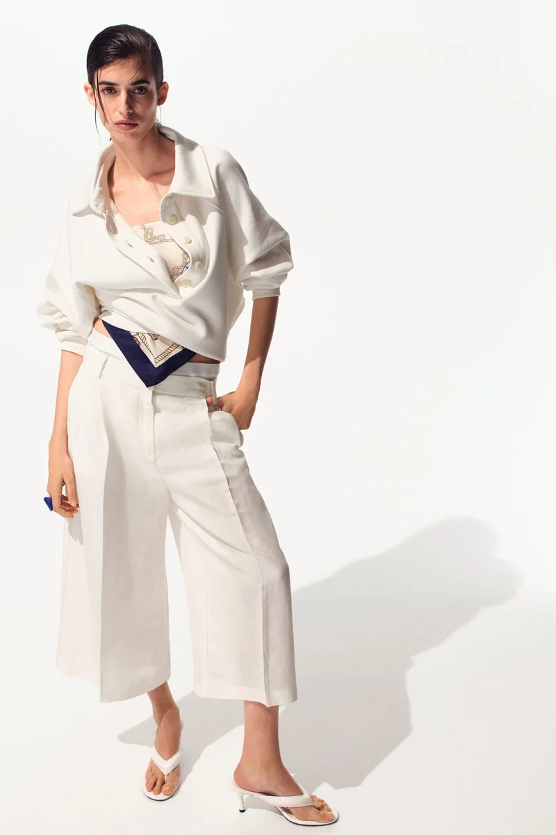 Wide linen-blend culottes