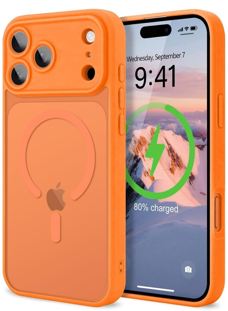 PULUZ iPhone 17 Pro Case, [Compatible with Magsafe] [Full Camera Protection] Magnetic Translucent Matte Back Bumper Shockproof Protective Phone Cover,Orange - Image 1
