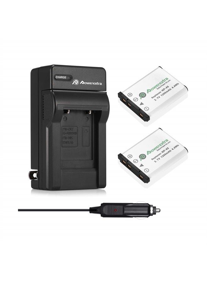 Powerextra 2 x NP-45A NP-45B NP-45S Battery and Charger Compatible with Fujifilm INSTAX Mini 90 Fujifilm FinePix XP140 XP130 XP120 XP90 XP80 XP70 XP60 XP50 XP30 XP20 T560 T550 T510 T500 T400 T360 - Image 1