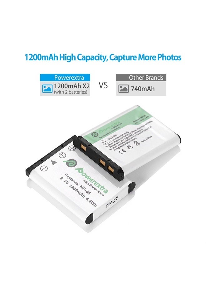 Powerextra 2 x NP-45A NP-45B NP-45S Battery and Charger Compatible with Fujifilm INSTAX Mini 90 Fujifilm FinePix XP140 XP130 XP120 XP90 XP80 XP70 XP60 XP50 XP30 XP20 T560 T550 T510 T500 T400 T360 - Image 4