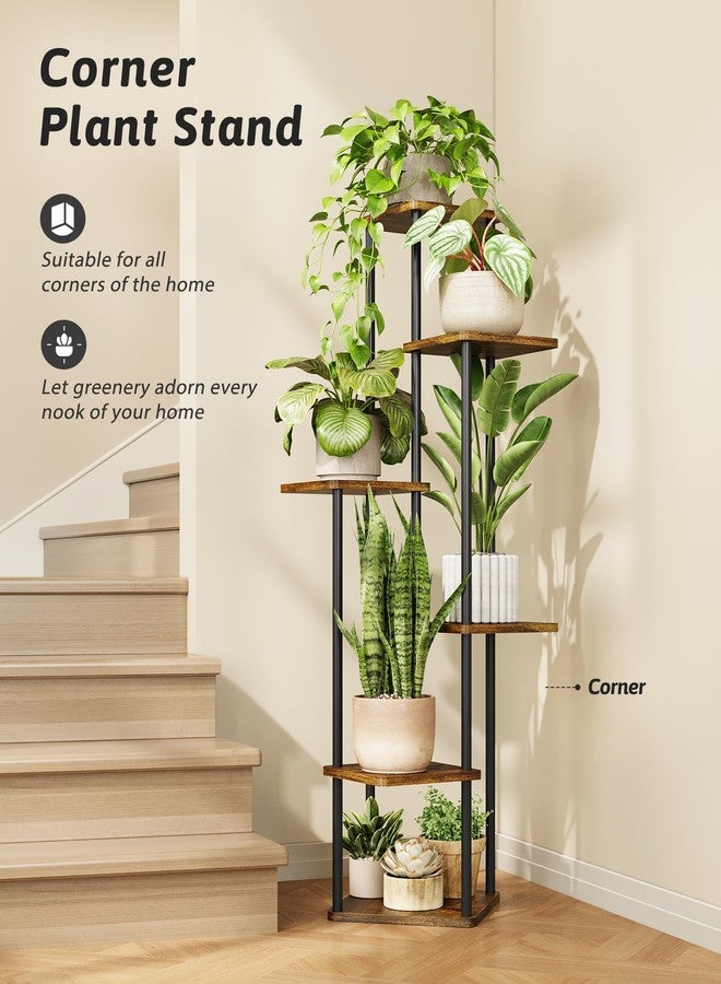 GENTINGBRO Metal Wood Plant Stand 6 Tier Brown - Image 2