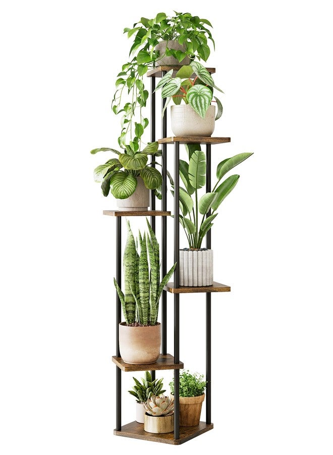GENTINGBRO Metal Wood Plant Stand 6 Tier Brown - Image 1