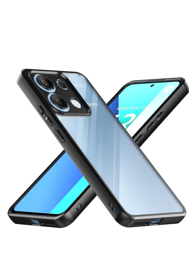 متوافق مع هاتف Redmi note 13 Pro 4G، جراب شفاف ومقاوم للصدمات بدرجة عسكرية ومضاد للاصفرار، جراب هاتف واقٍ نحيف وغطاء كامل من الصدمات مع عدسة كاميرا واقية - أسود