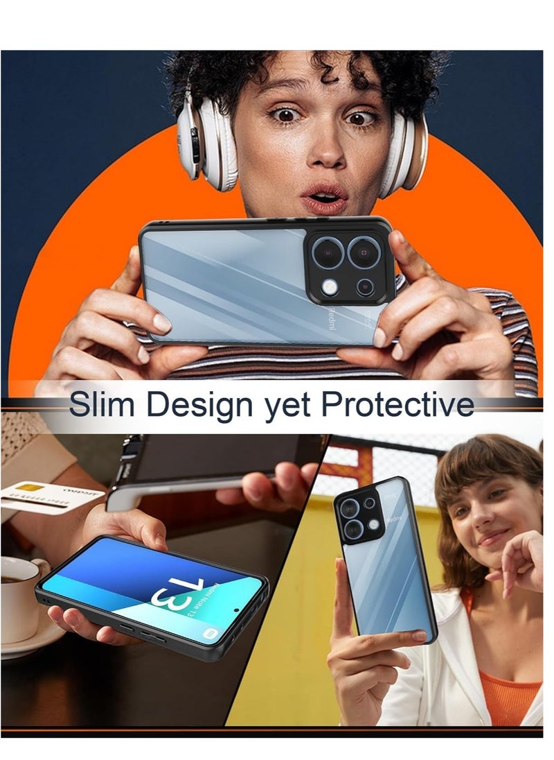 متوافق مع هاتف Redmi note 13 Pro 4G، جراب شفاف ومقاوم للصدمات بدرجة عسكرية ومضاد للاصفرار، جراب هاتف واقٍ نحيف وغطاء كامل من الصدمات مع عدسة كاميرا واقية - أسود
