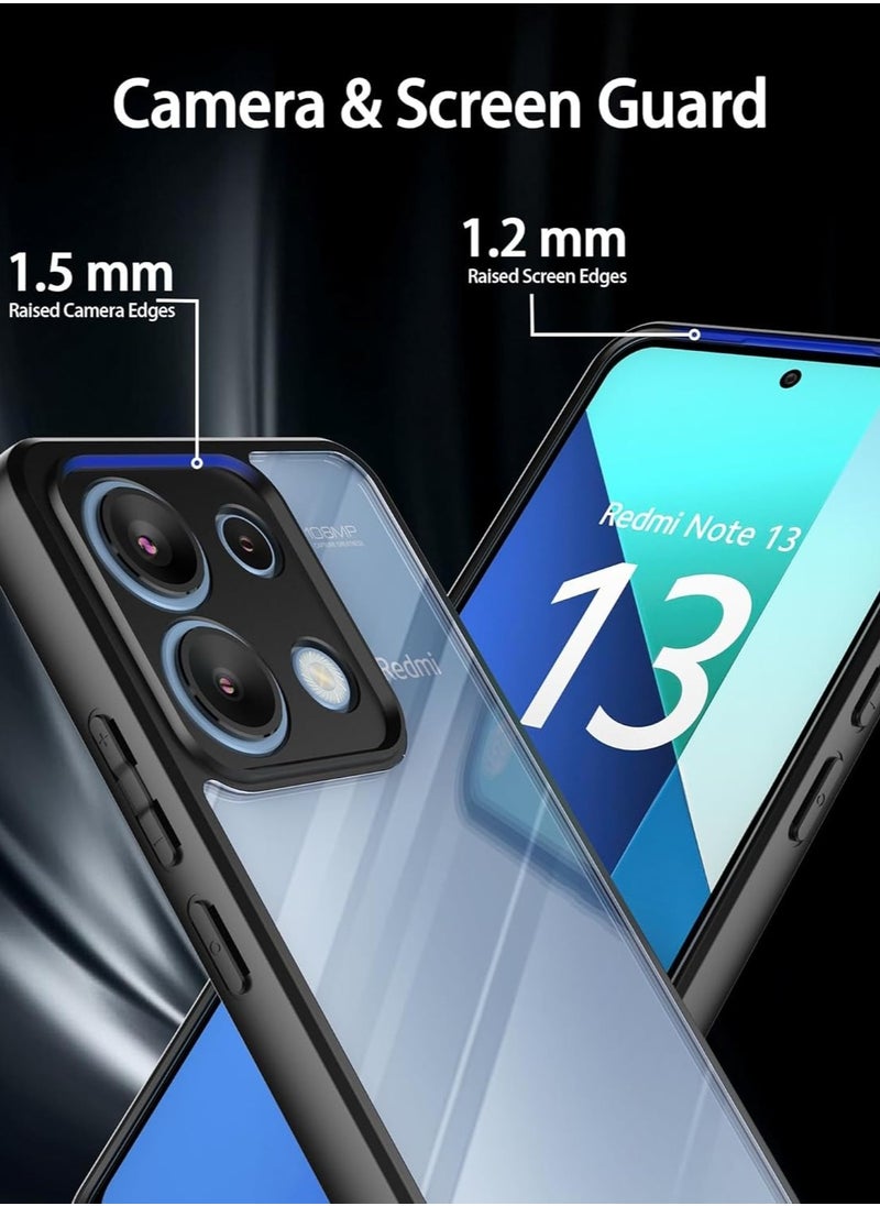 متوافق مع هاتف Redmi note 13 Pro 4G، جراب شفاف ومقاوم للصدمات بدرجة عسكرية ومضاد للاصفرار، جراب هاتف واقٍ نحيف وغطاء كامل من الصدمات مع عدسة كاميرا واقية - أسود