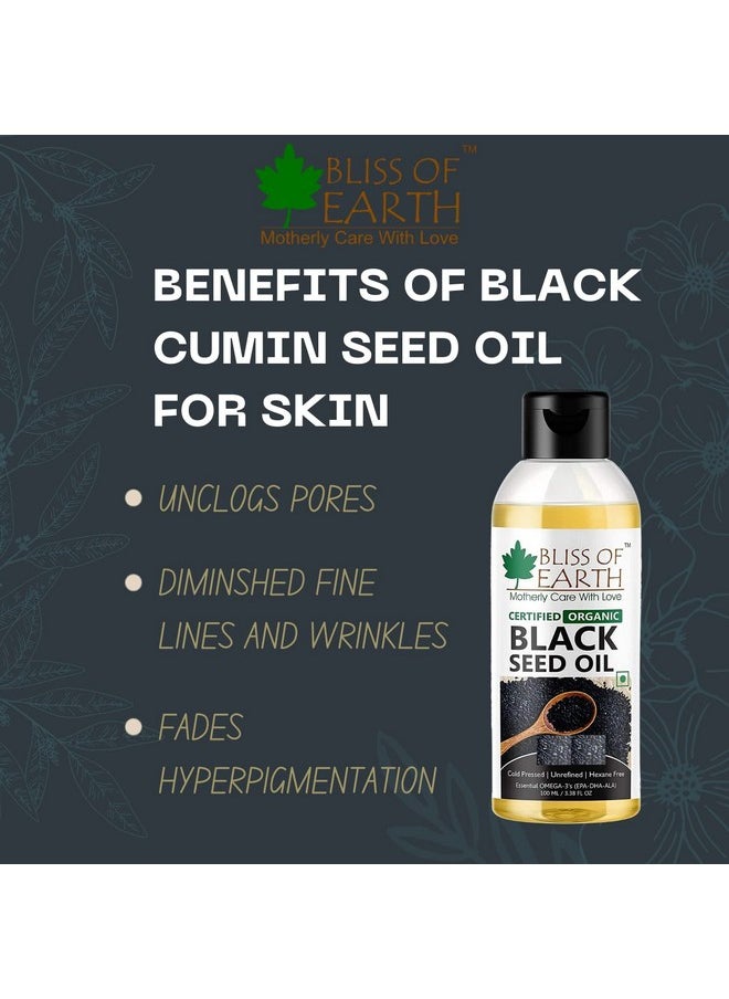 BLISS OF EARTH - 100Ml Certified Organic Black Seed Oil+Argan Oil Of Morocco For Face, Hair & Skin, Cold Pressed & Unrefined, 100Ml (Pack Of 2) - Image 1