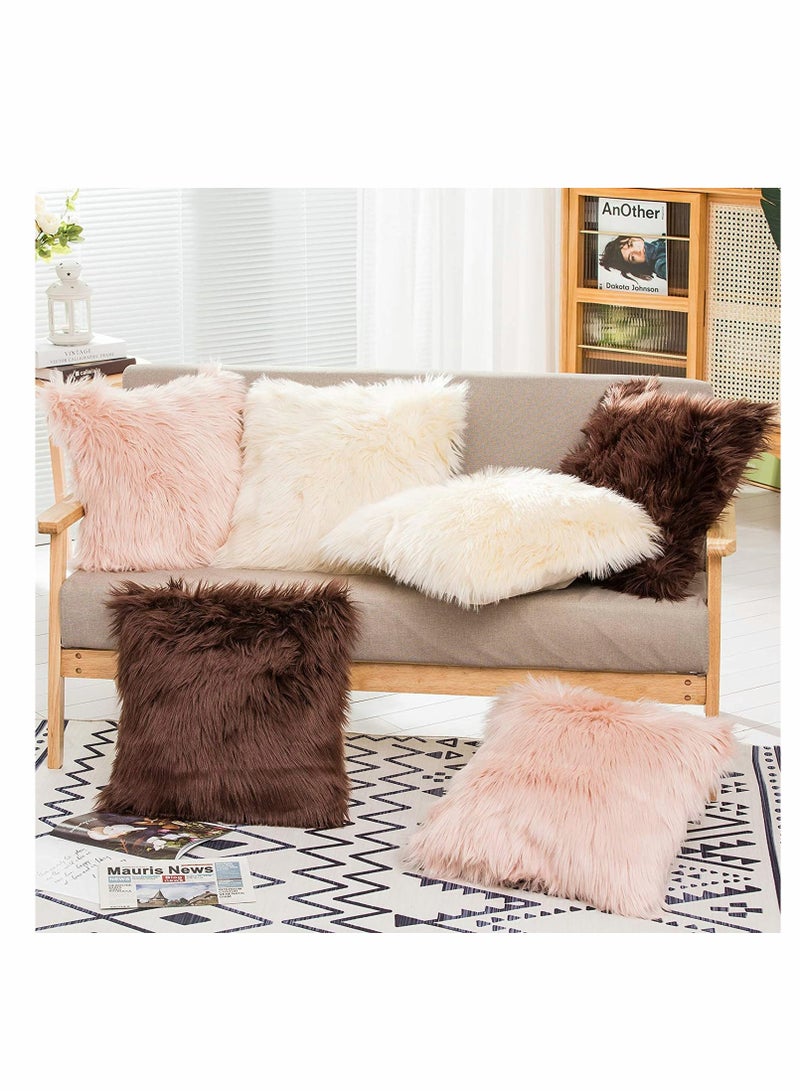 KASTWAVE Set of 2 Decorative Faux Fur Throw Pillow Covers, for Sofa Couch Chair Bed Cafe - Image 3