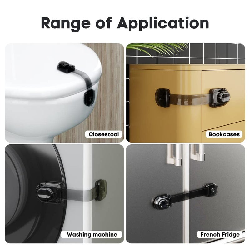 EUDEMON 3 Pack Child Safety Locks Childproof Strap Locks for Drawers Fridges Toilets Cupboards Ovens Cabinets Multi Use Baby Cabinet Latches Easy to Install No Drilling ClearBlack - Image 3