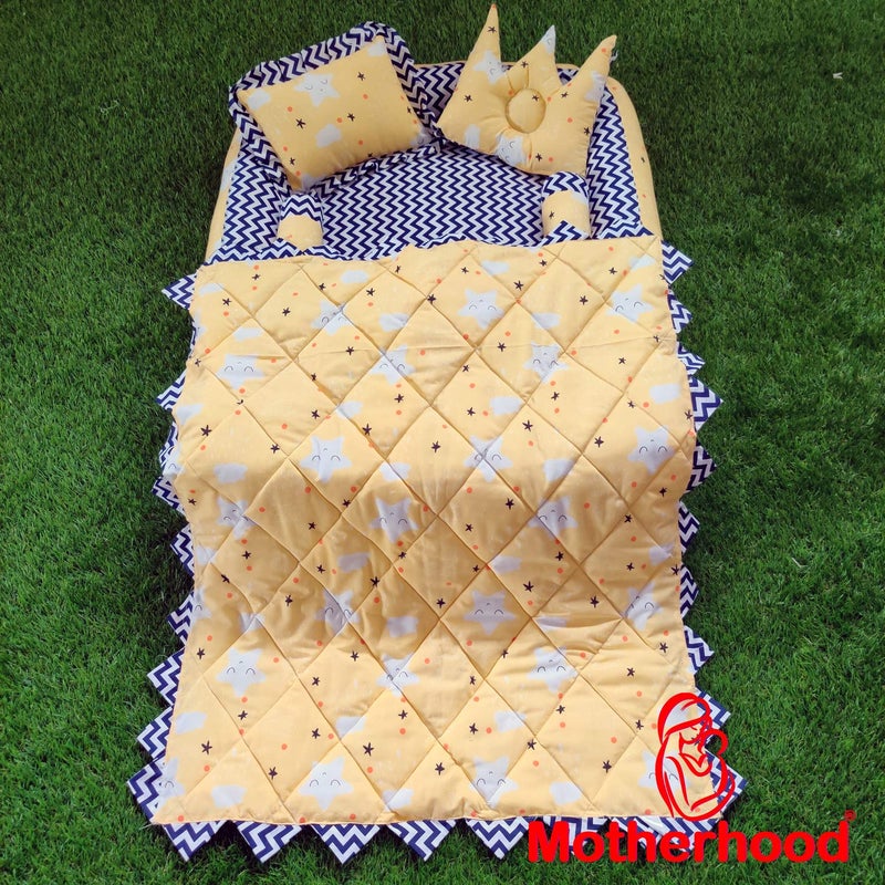 MOTHERHOOD MOTHERHOOD Box Baby Tub Bed with 4 pc Baby Pillow and 1 Large Baby Blanket Luxury UltraSoft Comfortable Baby Mattress Bed Sleeper Bedding Set coSleeper for Newborn to Toddlers Yellow - Image 1