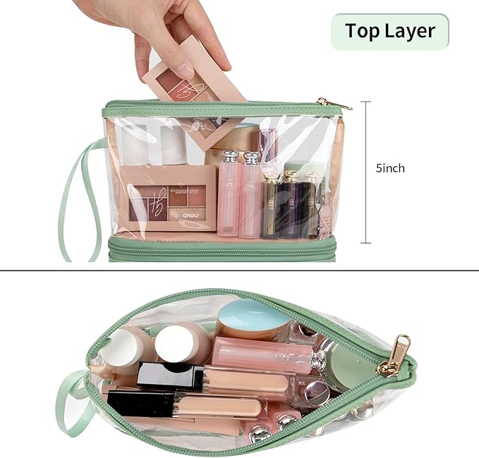 Ethereal Clear Makeup Bag Small Travel Makeup Bag with Brushes Organiser Compartments TSA Approved Toiletry Bag for Travel Size Toiletries Holiday Essentials Women Black - Image 2