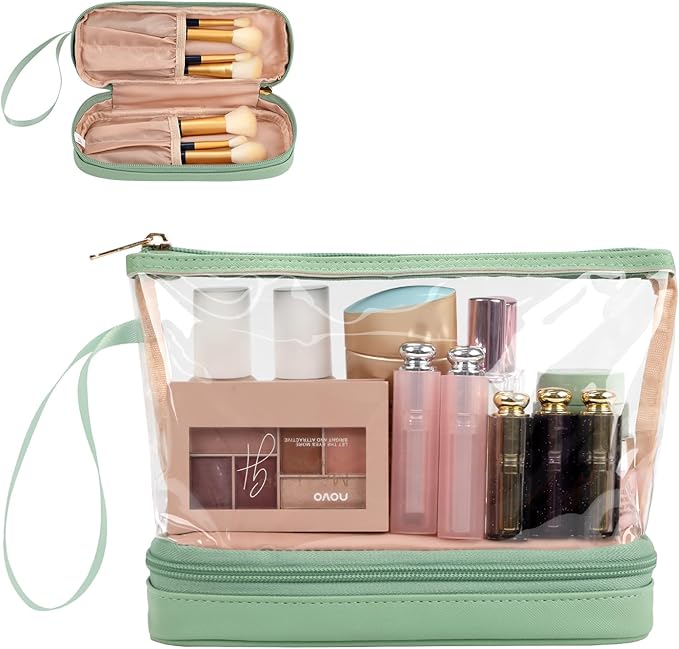 Ethereal Clear Makeup Bag Small Travel Makeup Bag with Brushes Organiser Compartments TSA Approved Toiletry Bag for Travel Size Toiletries Holiday Essentials Women Black - Image 1