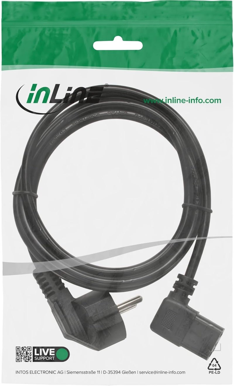 إن لاين كابل طاقة 16752B، ملامس تأريض بزاوية إلى قابس IEC C13 بزاوية يمين 0.5 متر أسود - Image 2