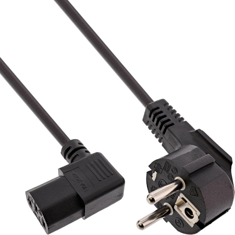 إن لاين كابل طاقة 16752B، ملامس تأريض بزاوية إلى قابس IEC C13 بزاوية يمين 0.5 متر أسود - Image 1